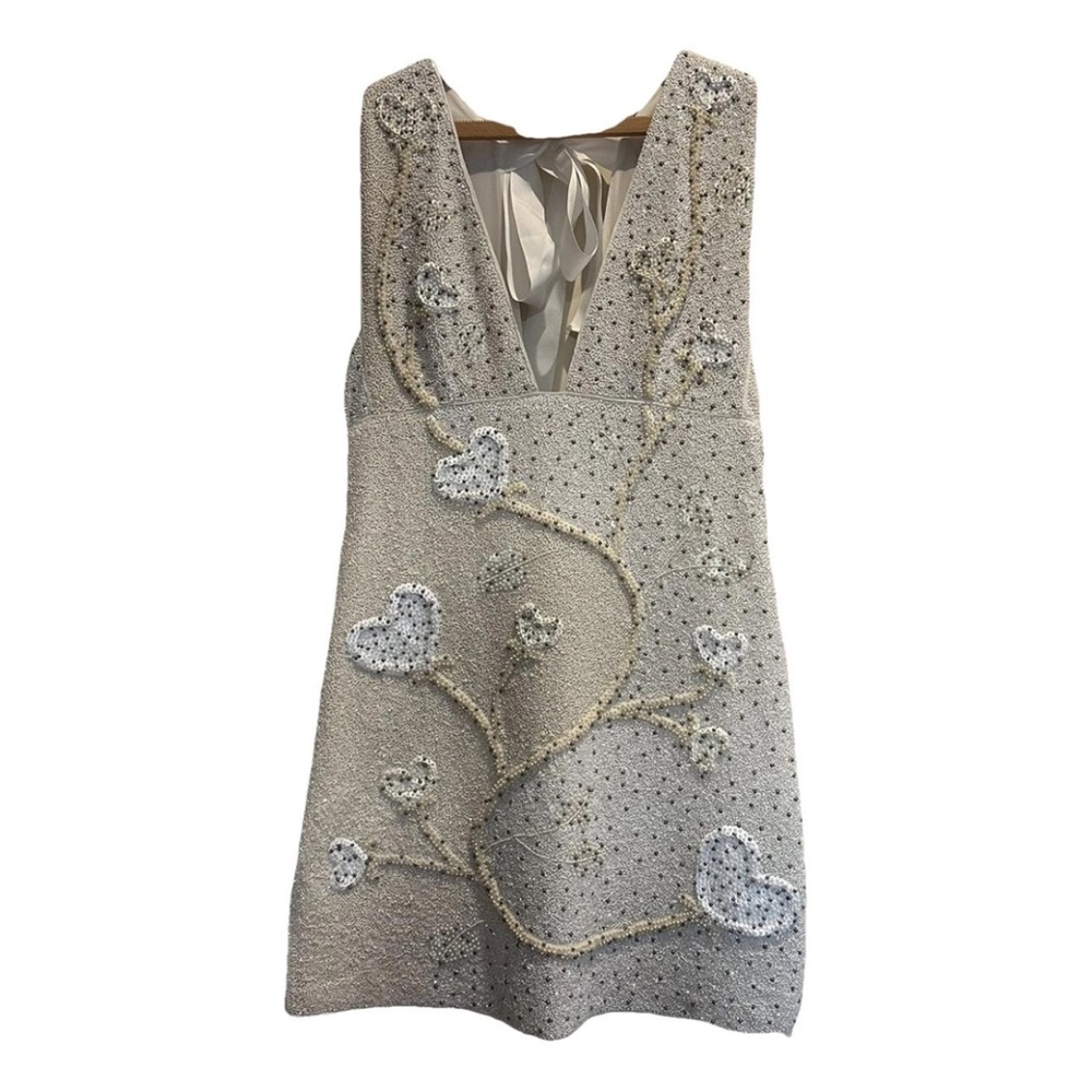 GANNI Orsay Tie-back beaded-crepe mini dress